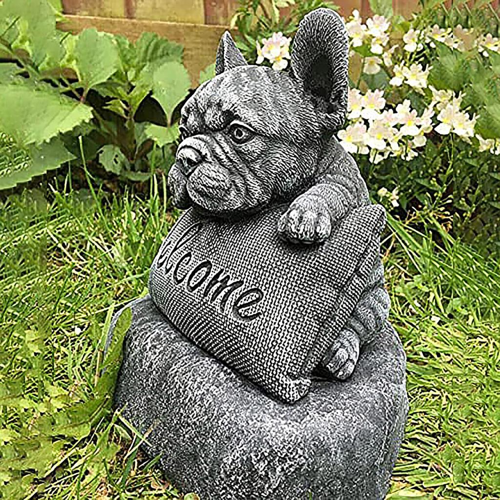 Resin Ornament Lifelike Porch Landscape Indoor French Bulldog Welcome Statue Garden Decoration Gift Outdoor Sculpture