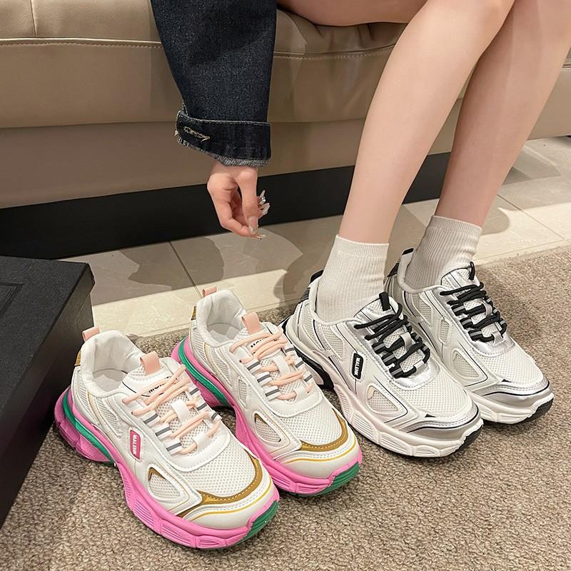 Internet celebrity senior dad shoes women's 2025 spring new thick-soled heightened mesh breathable thin niche sports shoes