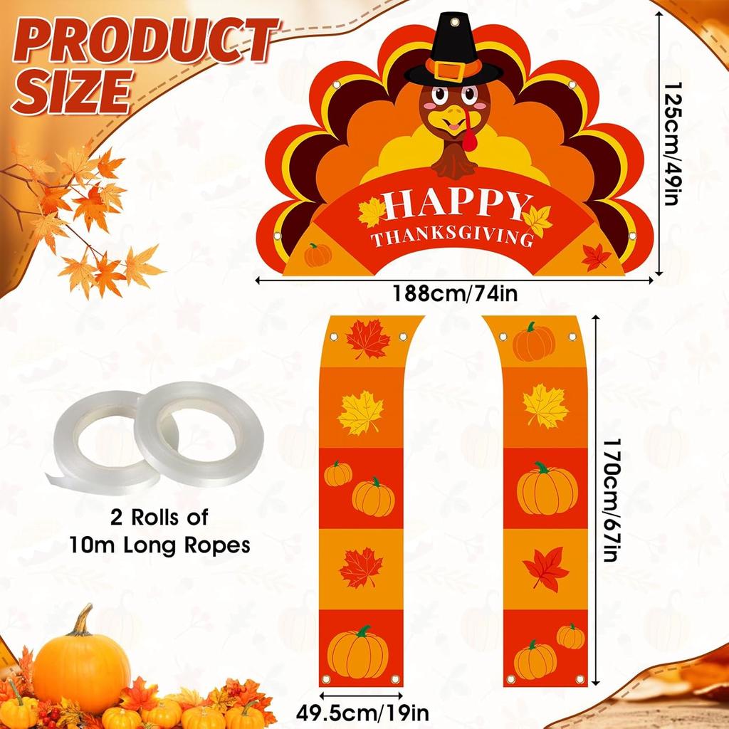 Thanksgiving Turkey Party Porch Banner Fall Pumpkin Maple Leaf Turkey Door Banner Arch Thanksgiving Decorations Archway Porch Sign Photo Backdrop