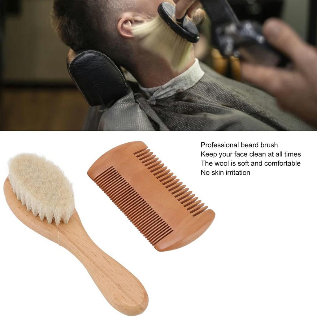 Small Baby Wool Brush and Double-Sided Comb Set Natural Soft Goat Hair Grooming Kit for Scalp Massage