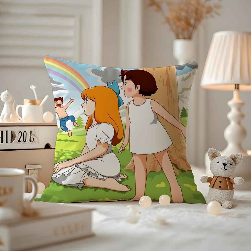 Heidi Peter And Grandpa Alps Goat Mountain Cushion Cover Anti-dustmite Pillowcase Invisible Zipper Silky Short Plush Sofa Cushio