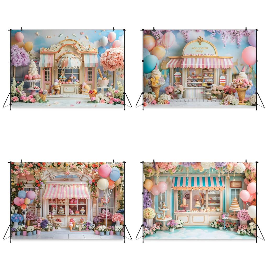 Ice Cream Backdrop For Photography Cake Crush Dessert Shop Balloon Flower Background Wedding Birthday Party Decoration Backdrops