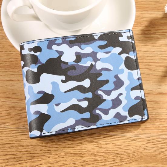 Herren Tarnung Brieftasche Schlanke Kartenbrieftasche mit Ausweisfenster Kurze Zweifach-Brieftasche mit Mehreren Kartenfächern und Geldscheinfach Geschenk für Ehemann Vater