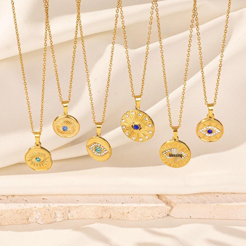 Stainless Steel Evil Eye Pendant Necklace: European & American Fashion Trend, Hip Hop Streetwear Style