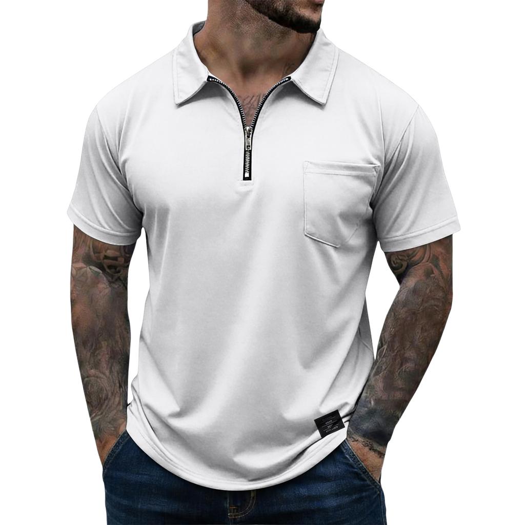 Men's Casual Zipper Collar Lightweight Breathable Short-Sleeve Top