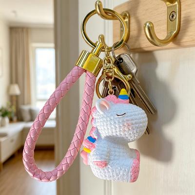 Schlüsselanhänger Anhänger Harz Regenbogen Einhorn Anhänger Schlüsselanhänger mit geflochtenem Seil Schultaschen Aufhänger