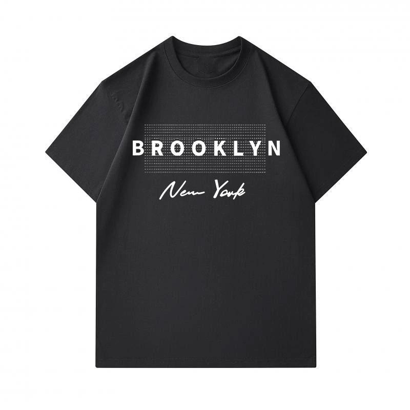 Men's 100% Cotton Crew Neck Short Sleeve T-Shirt, Casual Brooklyn New York Letter Print Soft Breathable Lightweight Summer Daily Wear Top for Street S