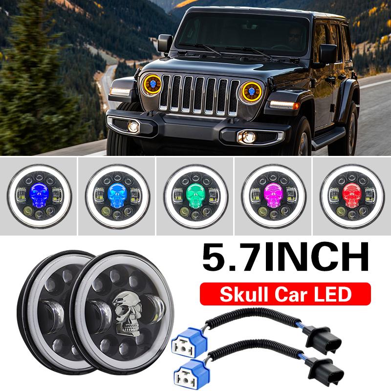 Motorcycle Headlight 5.75 Inch Angel Eyes Round Led Lights for Skull Motorcycle Front Headlights High Low Beam Bulb 160W 6500k