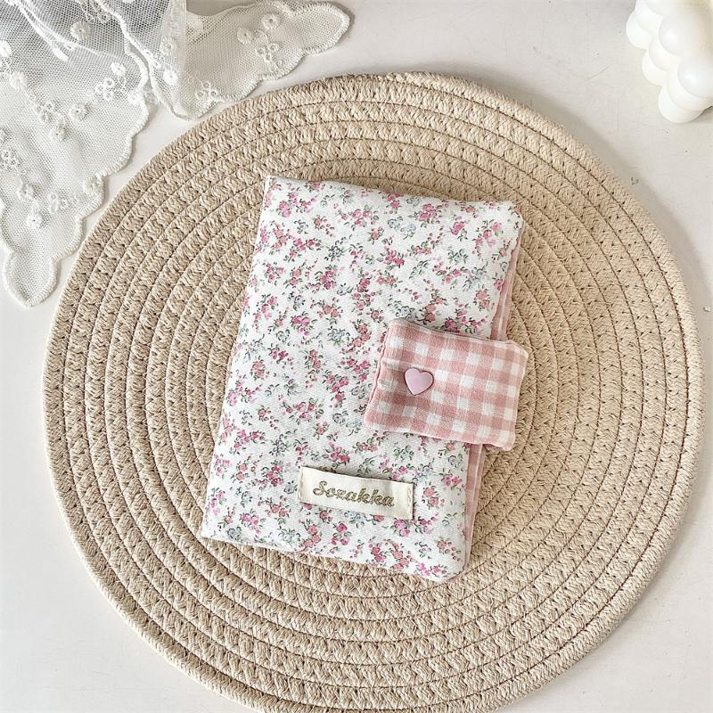 Sweet A6 Handmade Floral Print Jacket Book Cover Portable Ledger Notepad Diary Protective Case Book Storage Hanging Decoration