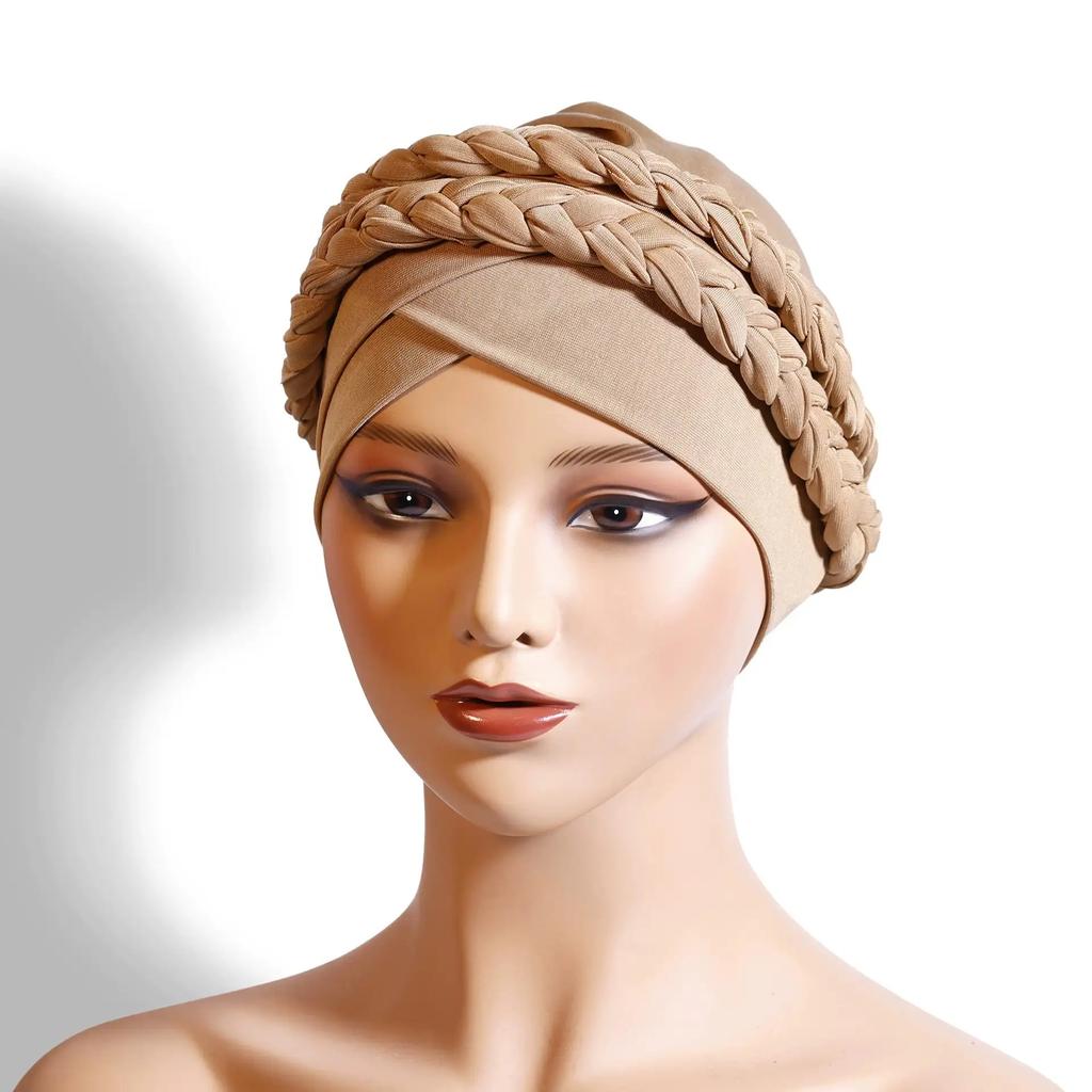 New African Turban Cap Hijab Headdress Women's Pleated Hat Hair Accessories Arab Wrapped Muslim Hijab