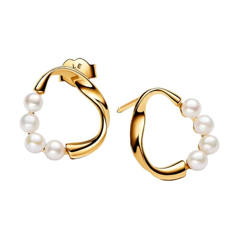 Pandora Round Pearl Trim Design Stud Earrings Women s Gold 263276C01 золотой