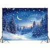 Dreamy Winter Wonderland Background, Snowy Forest with Moonlit Sky
