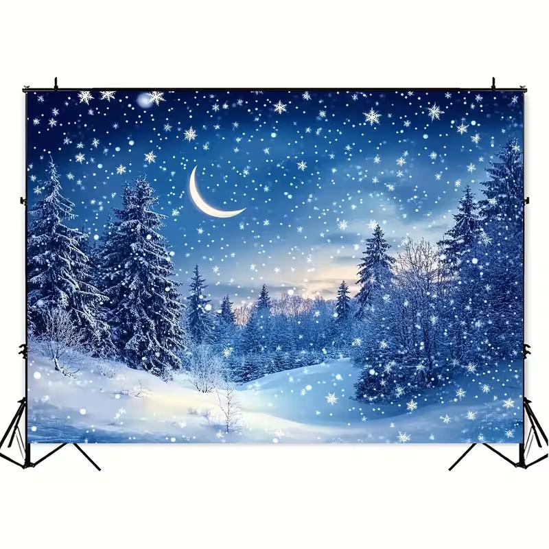 Dreamy Winter Wonderland Background, Snowy Forest with Moonlit Sky