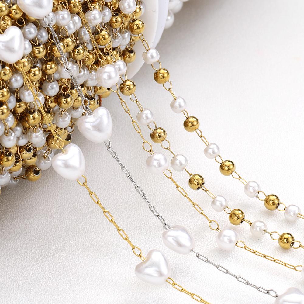 2meters 1meter Stainless Steel Love Heart ABS Pearl Beads Chains for Necklace Bracelet Chain for Jewelry Making DIY Wholesale