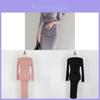 Spring 2025 Knit Bodycon Dress With One Word Neckline And Long Sleeves For Office Wear