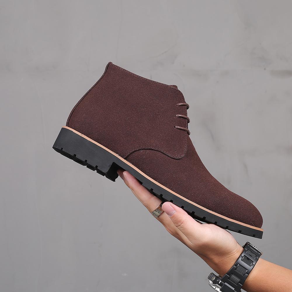 Fashion 2025 Fashionable Men's Lace -Up Casual Shoe Solid Color Classic Suede Anti -Slip Walking Shoe High -Quality Pointed Flat Boots