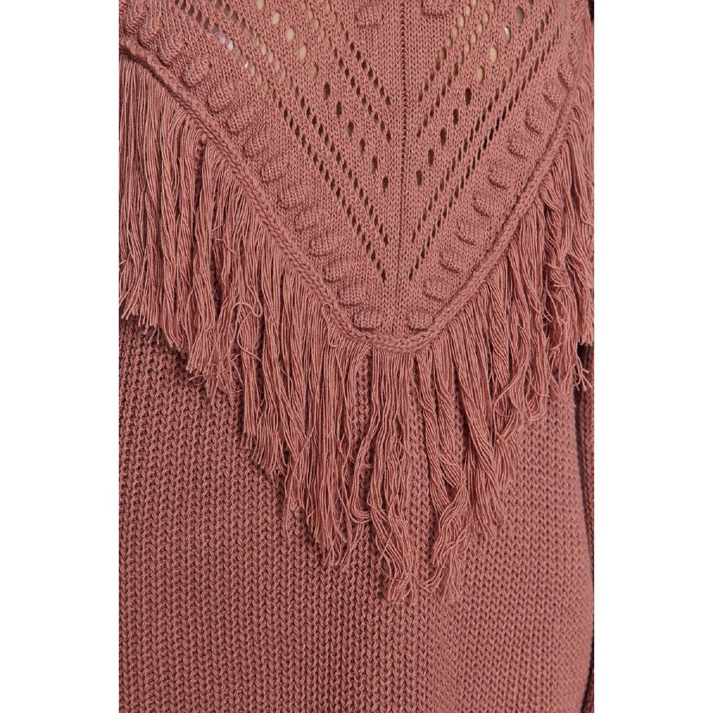 Pulover tricotat Tiko Thessaloniki, cu ajură și ciucuri Dusty Rose Tctaw24ak00150