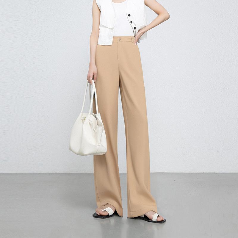 Women's summer thin pants, cool silk cooling high-waist wide-leg pants, women's casual pants, drapey and slimming straight-through long pants