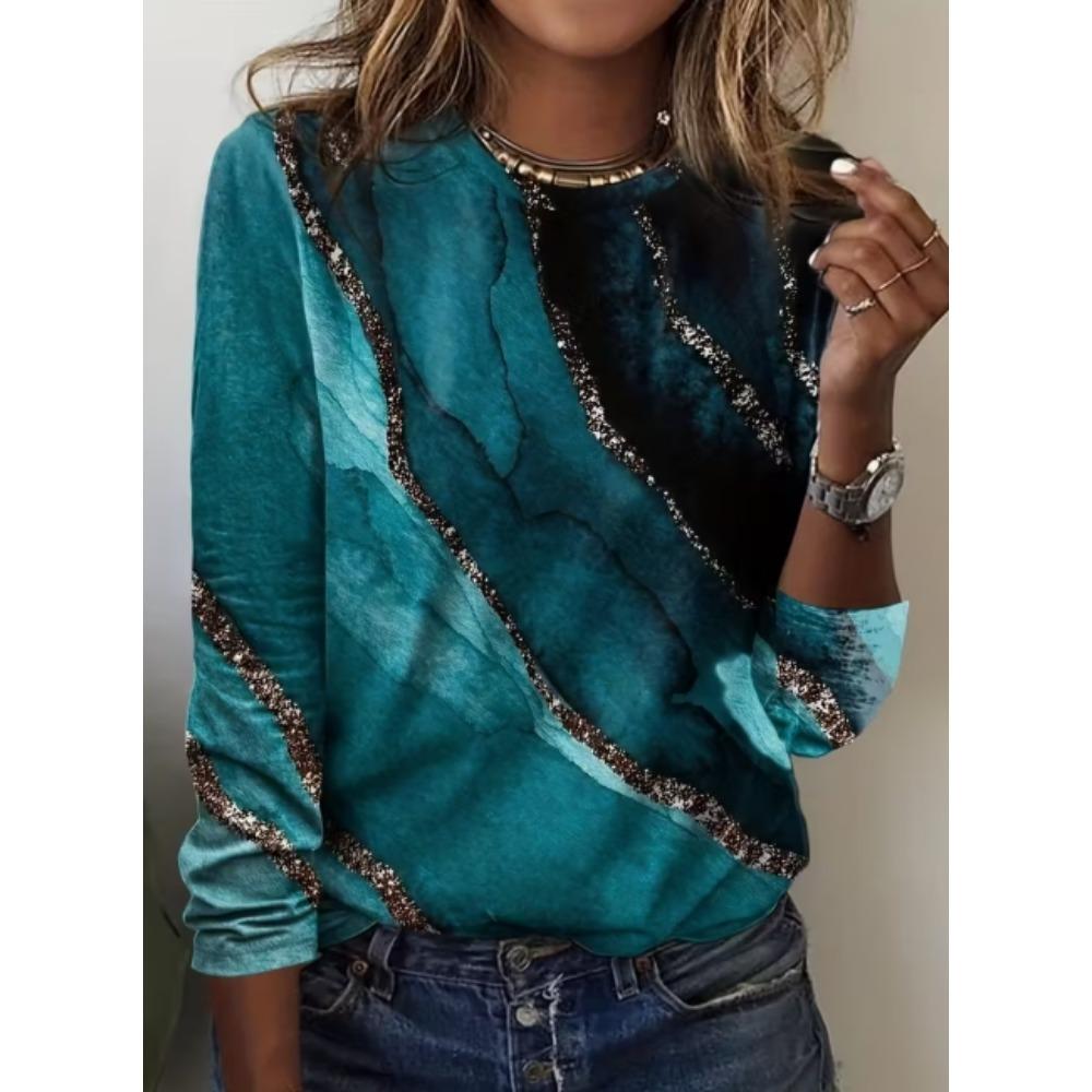 European and American Women's Casual Long Sleeved Printed Fashionable T-shirt, Streetwear Top