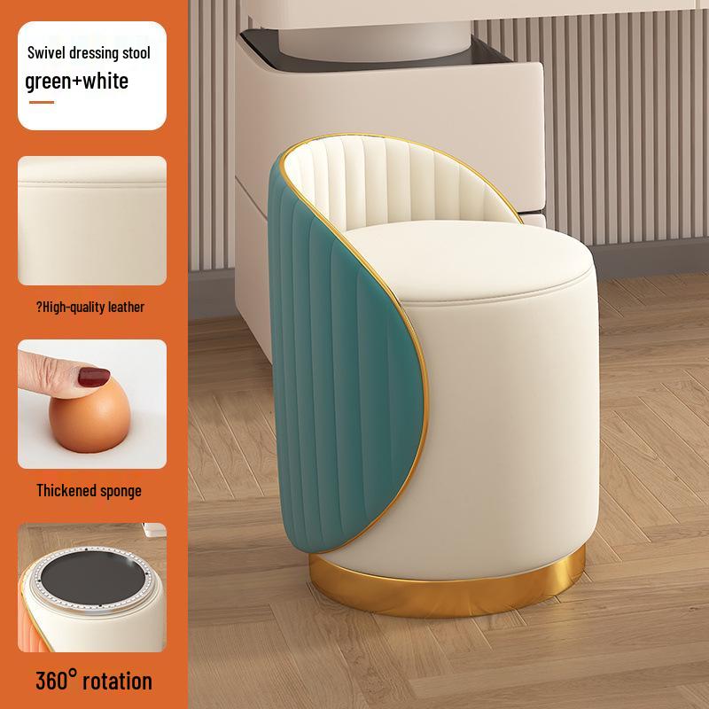 Stołek do makijażu z litego drewna: Lekki Luksus Okrągłe Krzesło do Salonu lub Toaletki, Dostawa Tego Samego Dnia