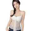 Summer new pure desire style bow lace suspender vest women's design sense slim and thin versatile top