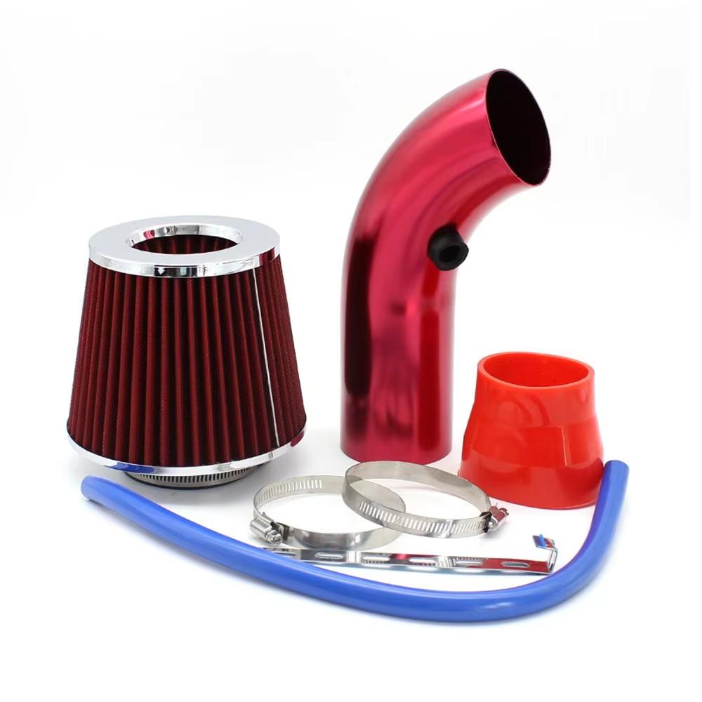 76mm Universal Car Cold Air Intake Kit with High Flow Cone Air Filter 3inch Aluminum Air Intake Pipe Automobile Rubber Hose Kit