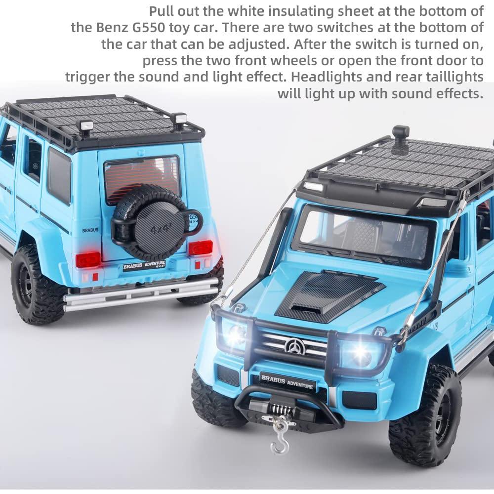 Model de mașină Benz G550 la scară 1/24 de jucărie, mașină de jucărie cu tragere înapoi cu sunet și lumină pentru copii, copii mici, băieți, fete, colecție de cadouri