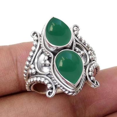 925 Silber Ring, Grüner Onyx Birnen Edelstein Ring, Damen Ring, Geburtsstein Ring, handgefertigter Schmuck, Ring für Frauen, Hochzeit Verlobungsring