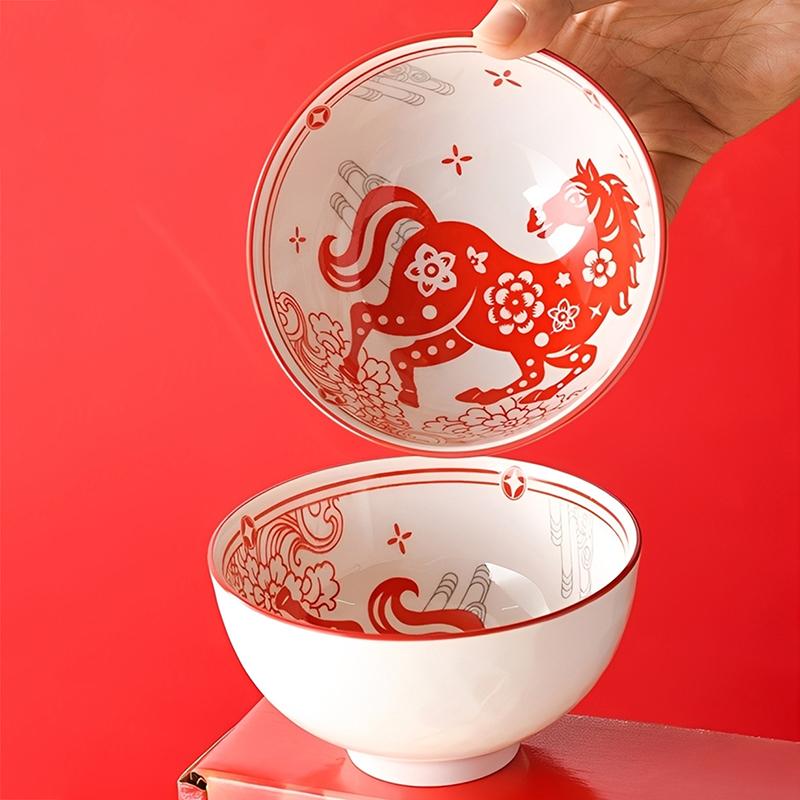 Dárková sada keramických misek a hůlek - Rok koně - Suvenýr k novoročnímu dárku