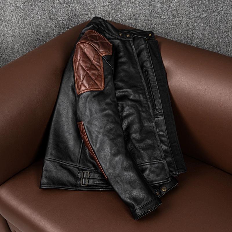 Genuine Leather Jacket Men Real Cowhide Biker Motorcycle Riding Coat with Armor Pads Winter Outerwear