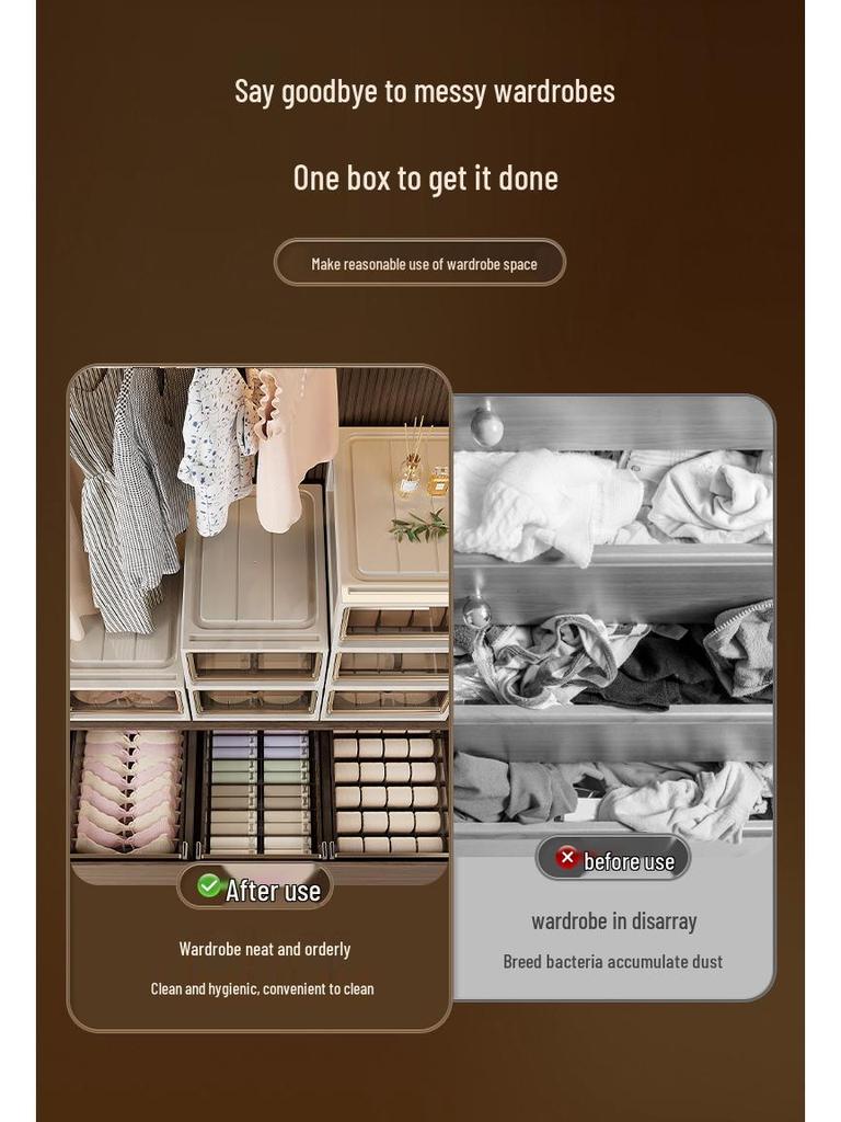 Transparent Plastic Underwear and Socks Drawer Organizer for Bedroom Wardrobe - Three-in-One Pull-Out Storage Box