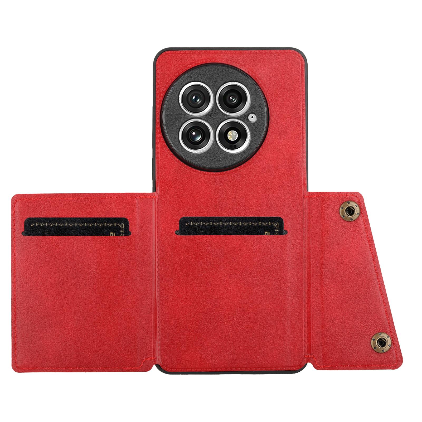 

For OnePlus 13 Case with Card Slots Kickstand Leather+TPU Phone Cover Red