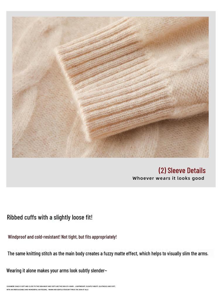 Women's Soft High Neck Cashmere Sweater: 2025 Autumn/Winter Cable Knit, Loose and Versatile, Skin-Friendly.