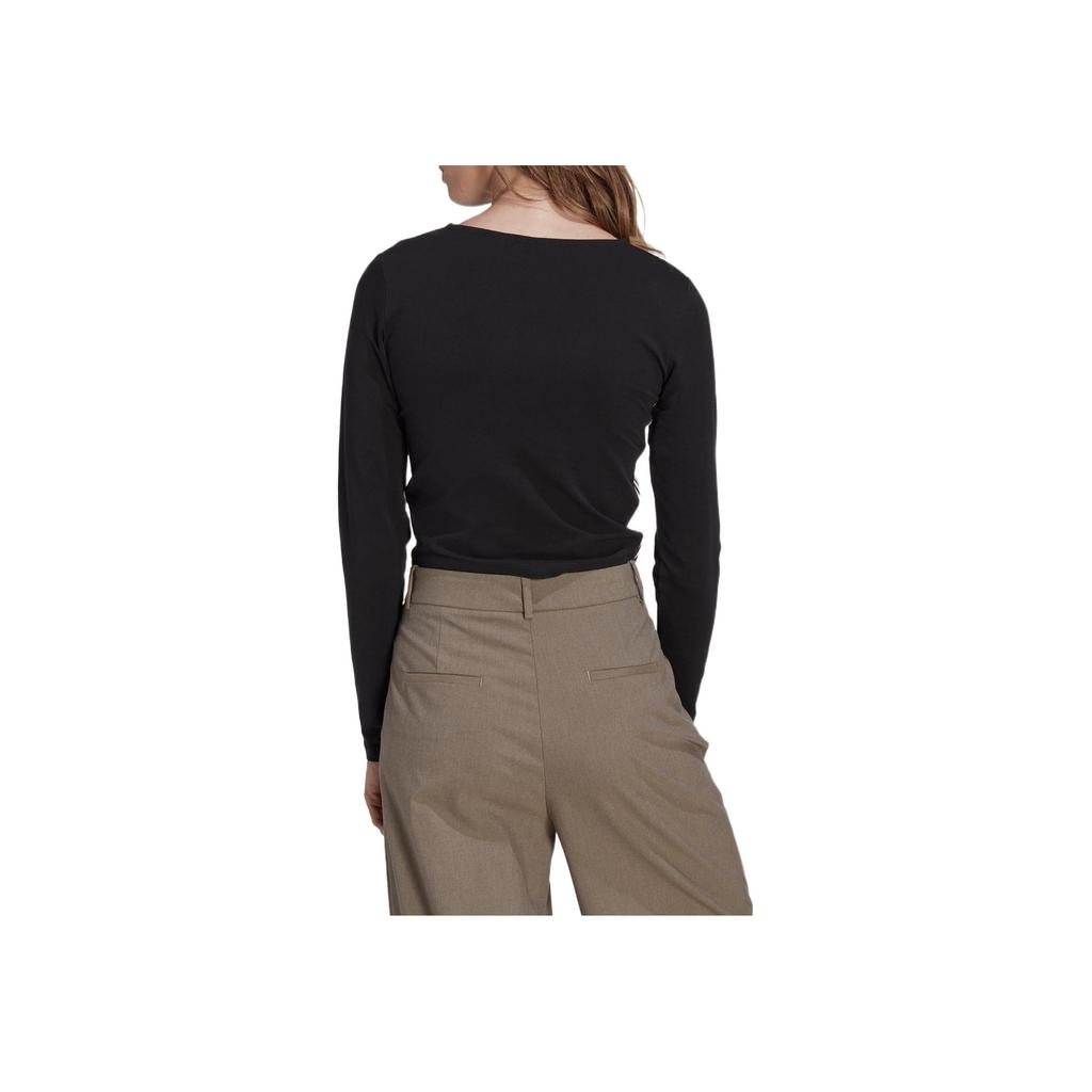 adidas Originals Cut Out Stripe Logo Print Long Sleeve Sport Top Women Tops Black II6085