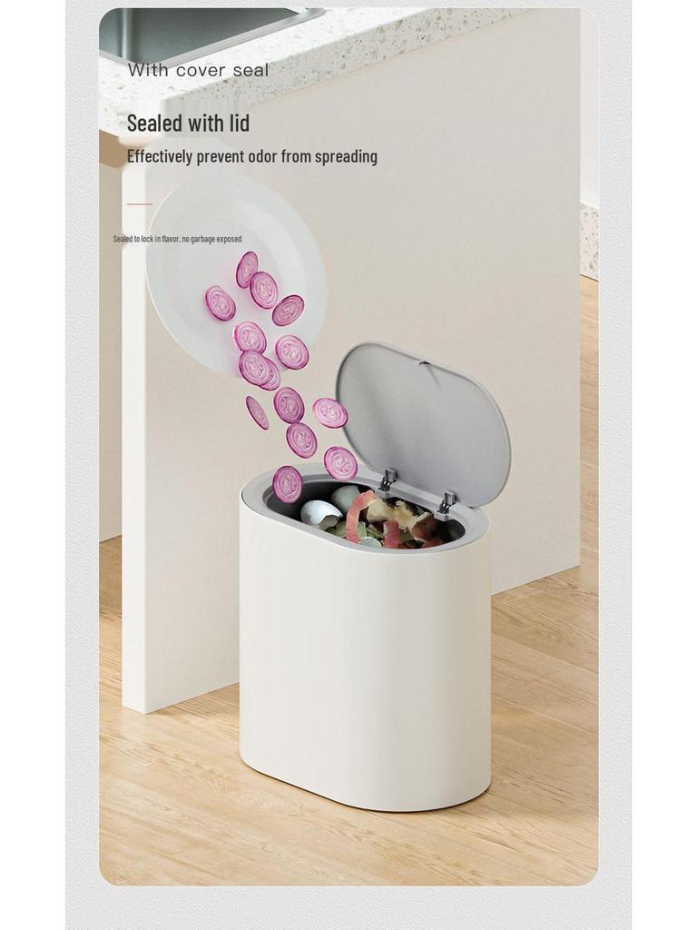 High-Gloss Flip Lid Slim Trash Can for Kitchen & Bathroom