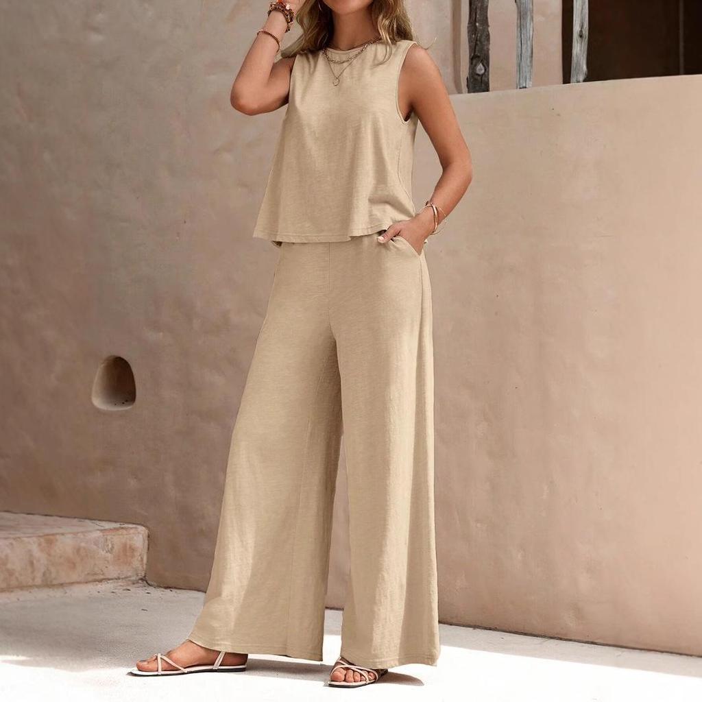 2025 Summer Women's Trendy Cotton Two-Piece Set: Versatile Loose Pullover with Round Neck - European & American Style