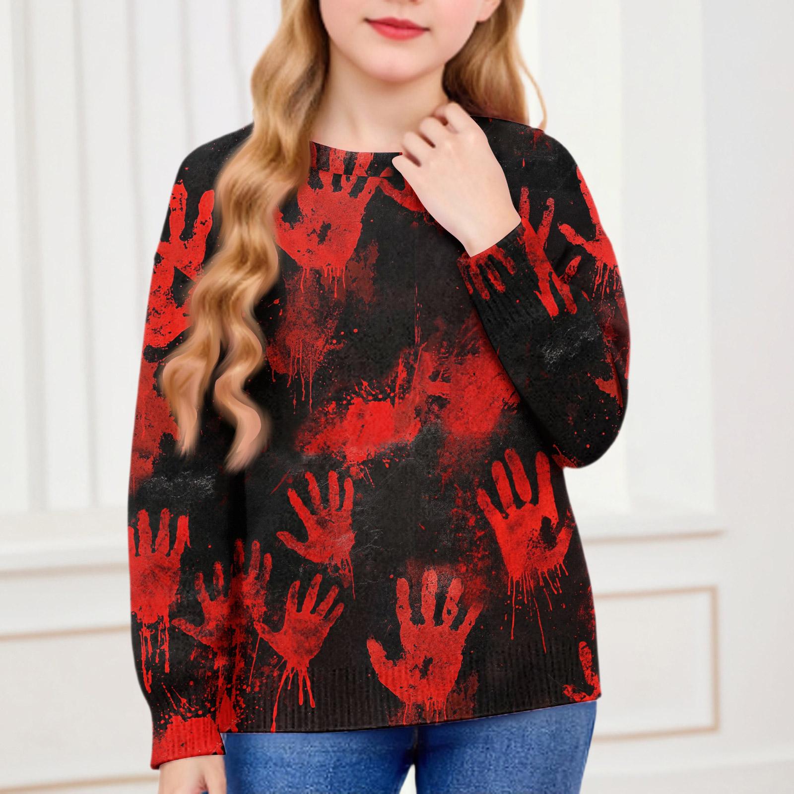 

Толстовки на Хэллоуин для детей, мальчиков и девочек, вязаный свитер, милая рубашка, осенние пуловеры с круглым вырезом 90 киноварь