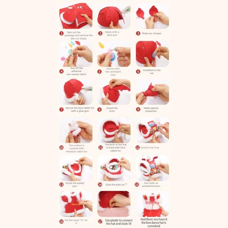 Nonwoven Chinese Lions Dance Hat DIY Lions Dance Cap Crafts Kit Chinese Dragon Head Cap Chinese New Year Decorations