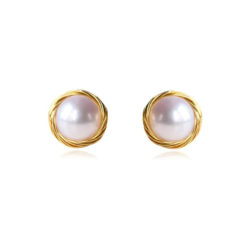 Hand-wound freshwater pearl stud earrings Ins retro French s911 earrings niche light luxury design earrings women