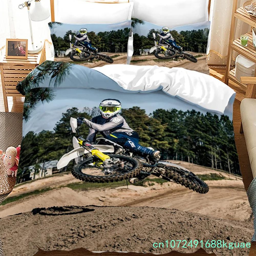 Dirt Bike Duvet Cover Motocross Bedding Set For Boy Motorcycle Rider Bedding Set King Polyester Comforter Cover With Pillowcase