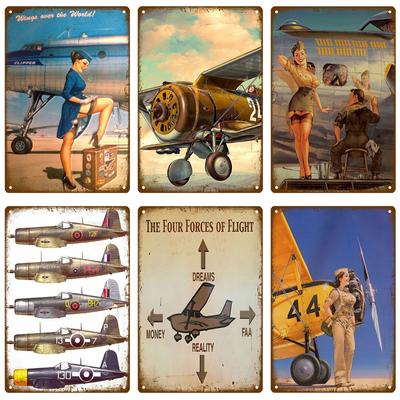 Samolot Metalowy Znak Dom Tabliczka Metalowy Plakat Blaszany Znak Tabliczka Ścienna Plakaty Vintage Retro Estetyczny Wystrój Pokoju Sztuka Ścienna Dekoracja