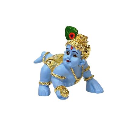 Blue Terracotta Small Laddu Gopal Idol for Car Dashboard Makhan Chor Little Krishna Idol Murti for Gifting Krishna Statue