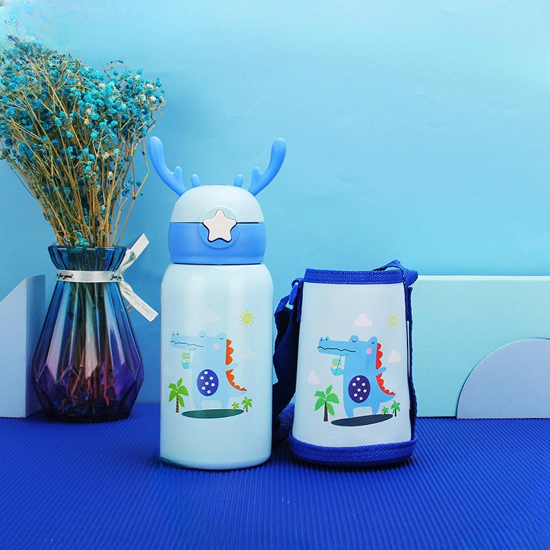 

Stainless Steel Antler Bouncing Straw Cup Set Cartoon Cute Mug for Kids 500ml