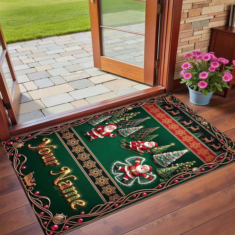 Christmas Custom Name Printed Square Area Rug Soft Non Slip Floor Carpet For Bedroom Holiday Gift