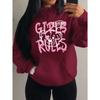 Girls Rules Pink Kiss Cartoon Love Bear Design Women Hoodies Autumn Y2K Hoody Casual Sportswear Fleece Clothes