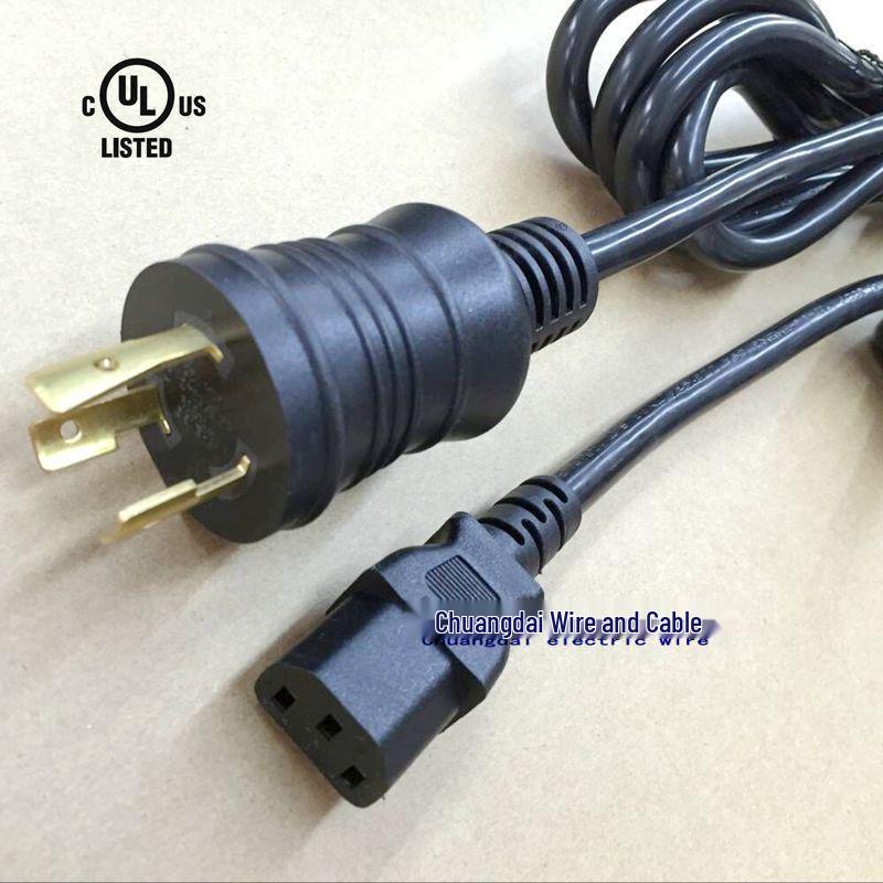 UL-Listed 15A/20A 125V US Standard Power Cord with Three-Prong Angled Plug (C13 Tail) - 3*14/12AWG