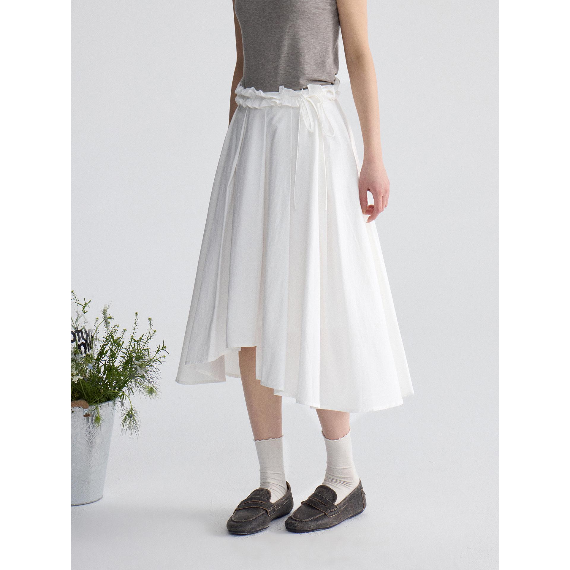 Ge Ming French Retro Tencel Ruffle Hem A-line Midi Skirt for Women S