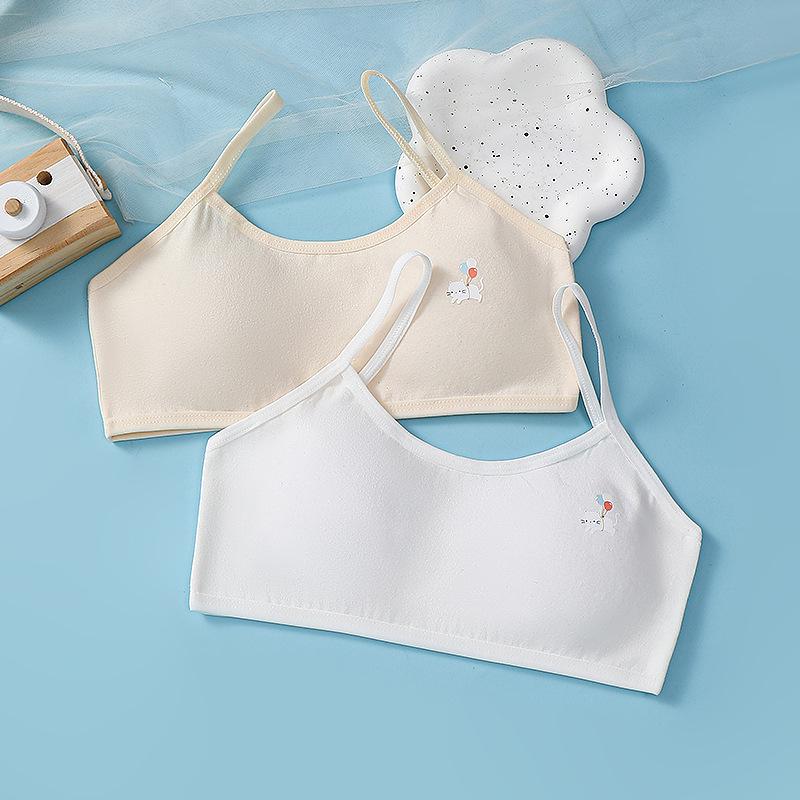 Girls' Pure Cotton Fixed Cup Bandeau Vest - Breathable Youth Bra for High School Students