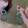 Emerald diamond leaf fringed earrings light luxury stud earrings women's European and American earrings