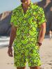 Men's Shirt Set Summer Striped Printed Short Sleeve Shirt Drawstring Shorts Casual Hawaiian Style Men's 2 Piece Home Large Size